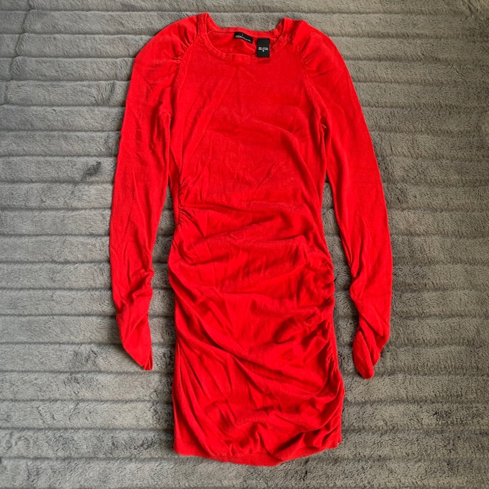 Moda International Red Ruched Sweater Dress